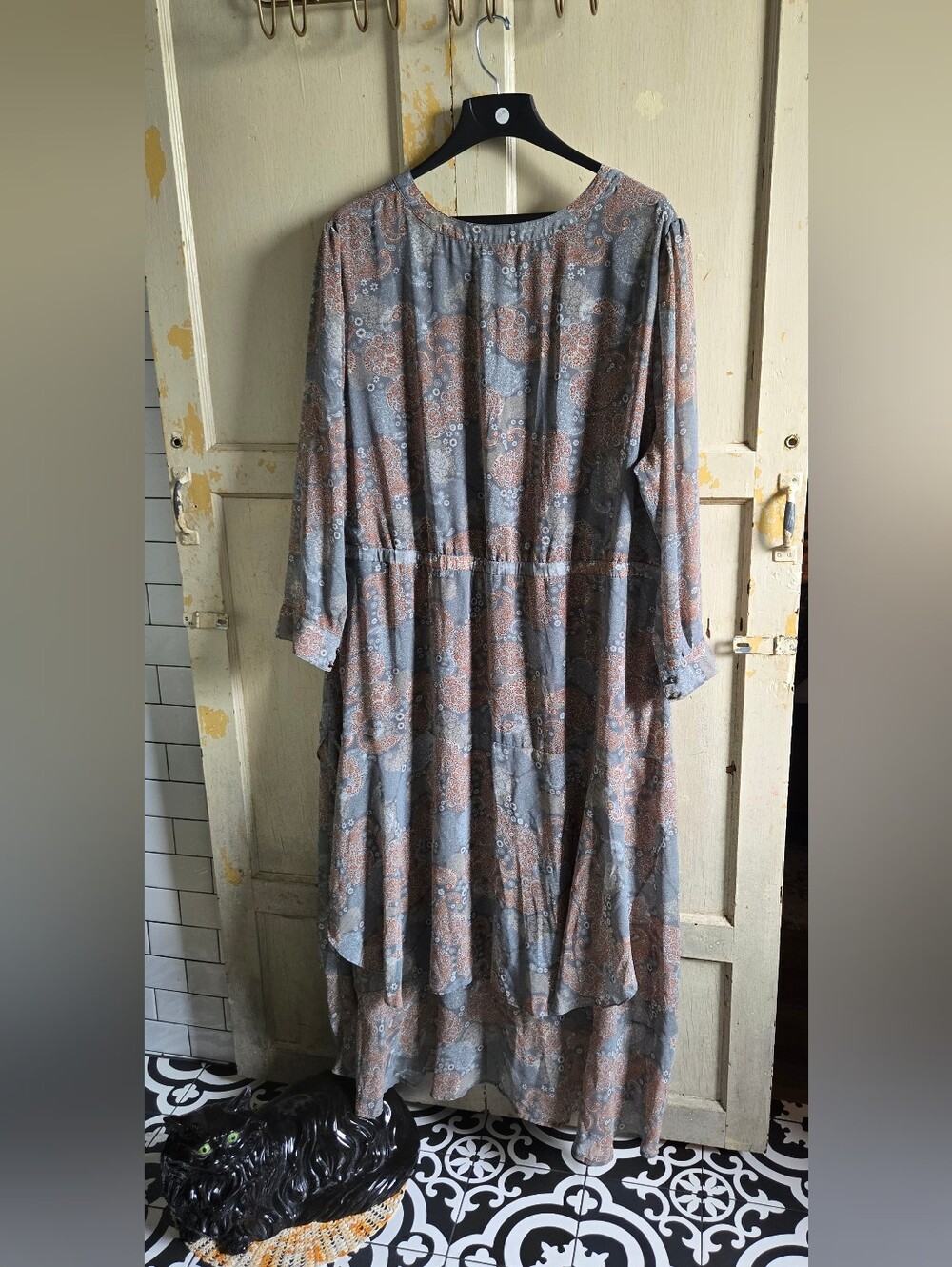 Roaman's Slate Blue and Dusty Rose Tiered Maxi Dress